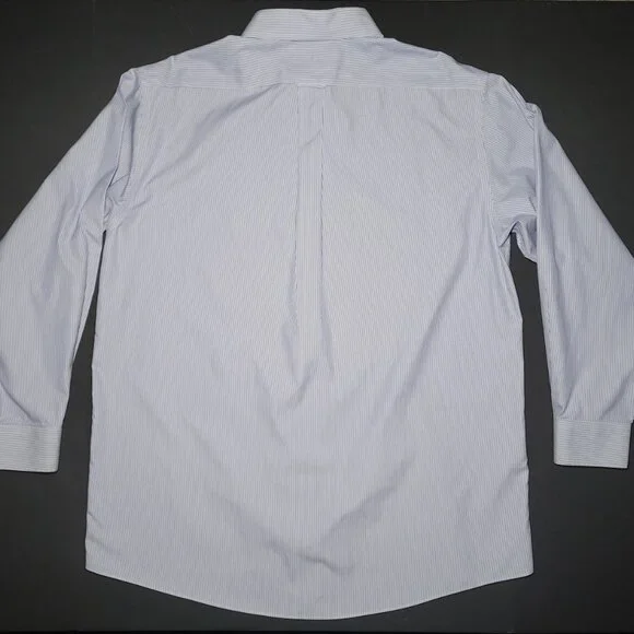 Roundtree & Yorke Mens Blue and White Striped Button Up Shirt Size 17 / 34 - Picture 2 of 11